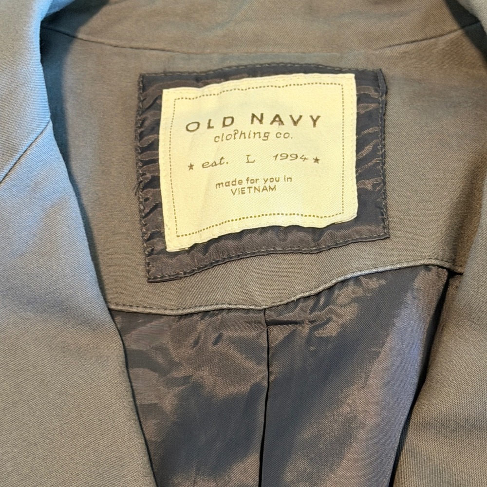 Old Navy Blazer Puff Shoulder Large Army Green Cotton Professional Academia - Picture 4 of 4
